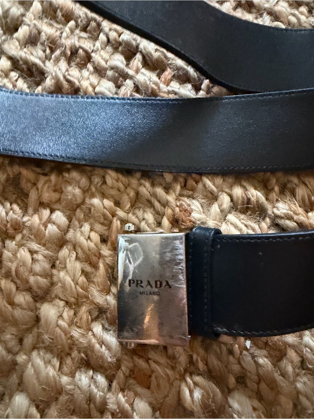 Prada Black Leather women Belt with Silver Buckle